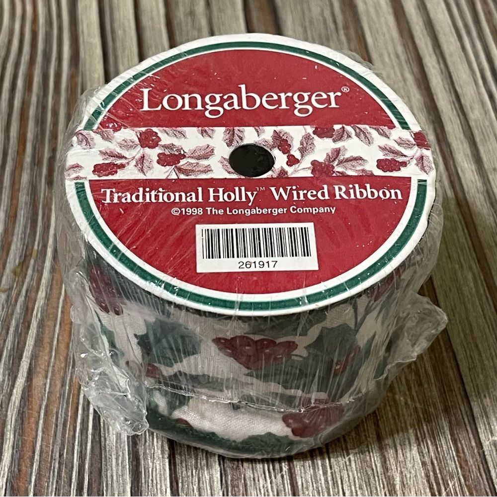 Longaberger Traditional Holly Wired Ribbon 2.5" Wide 1998 Vintage Christmas New